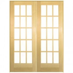 Smooth 15 Lite Solid Core Unfinished Pine Prehung Interior French Door