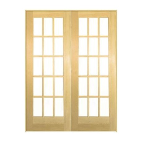Smooth 15 Lite Solid Core Unfinished Pine Prehung Interior French Door