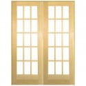 Smooth 15 Lite Solid Core Unfinished Pine Prehung Interior French Door